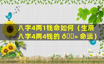 八字4两1钱命如何（生辰八字4两4钱的 🌻 命运）